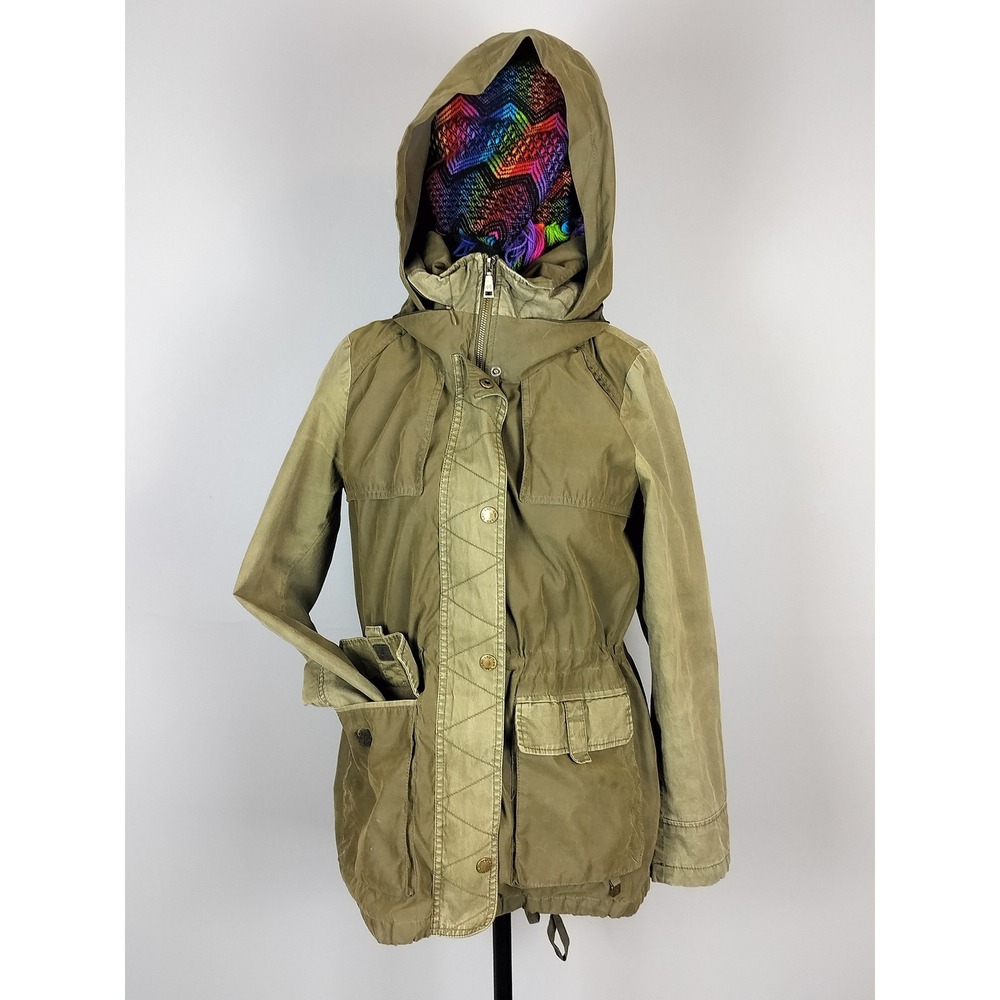 Laundry by Design Utility Military Field Jacket Olive Green Hooded Size Medium